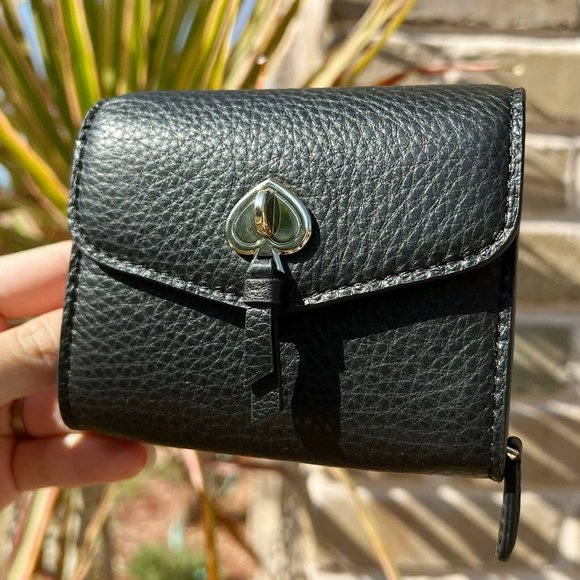 Kate Spade Flap Pebbled Leather Wallet Black - Picture 3 of 4